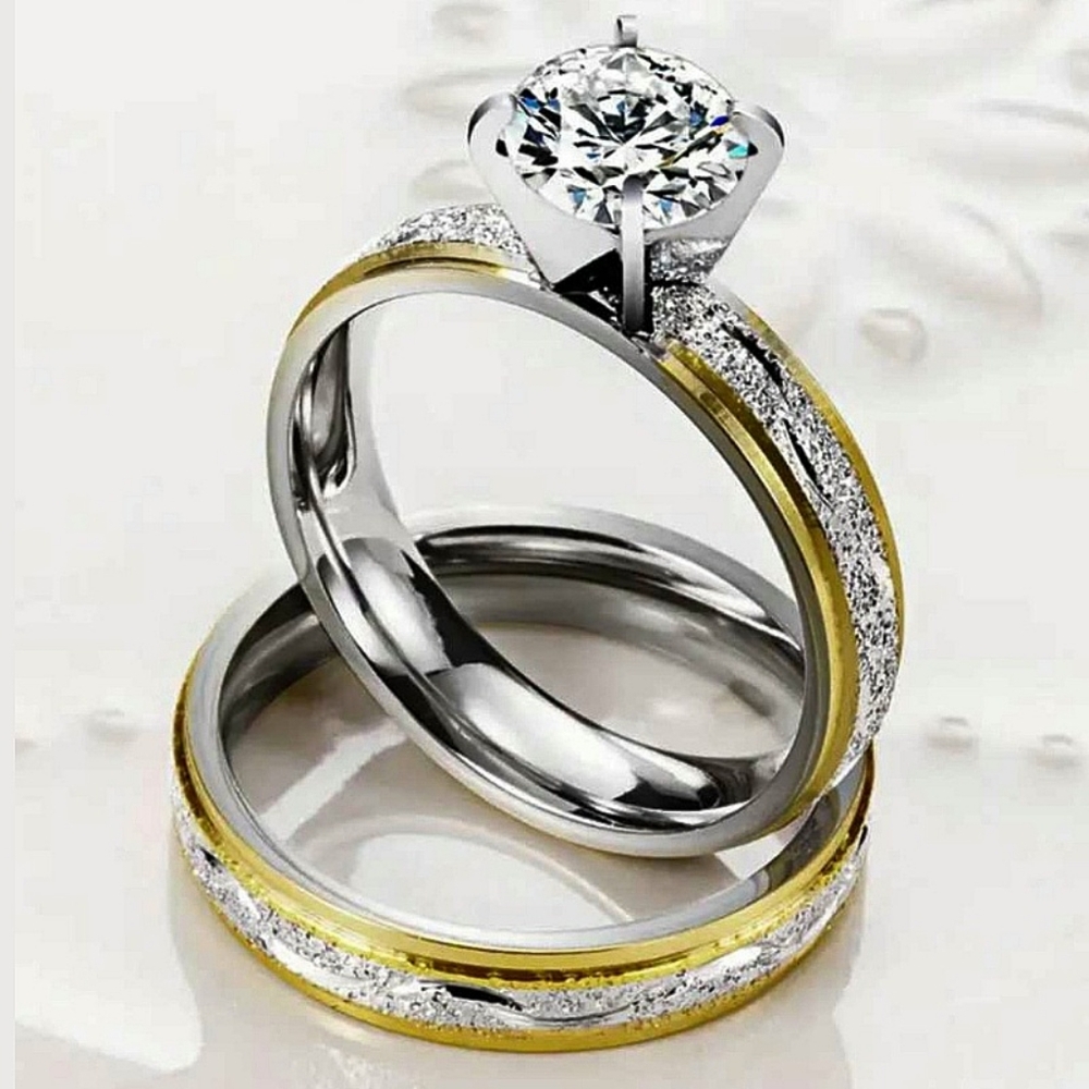 ◇1.00ctw CZ Duel Tone Solitare In Stainless Steel Ring